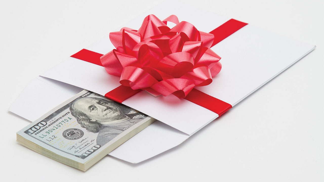 Dollar bills in an envelope